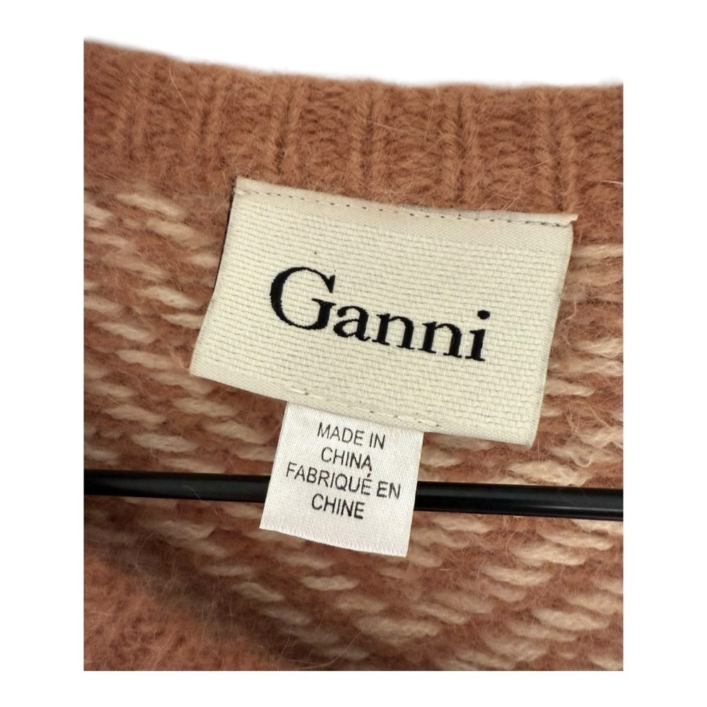 Ganni Chevron Wool-Blend Sweater Knit Zigzag Brown Cream Anthropologie Size L - Picture 3 of 8
